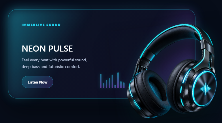 3D Headphone Audio Reveal Card with neon headphones and animated equalizer bars