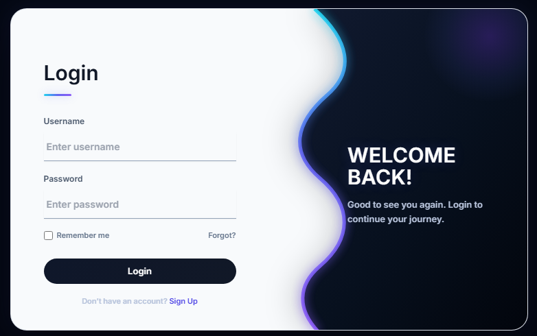 Animated S-Wave Login & Sign Up Form with curved gradient panel