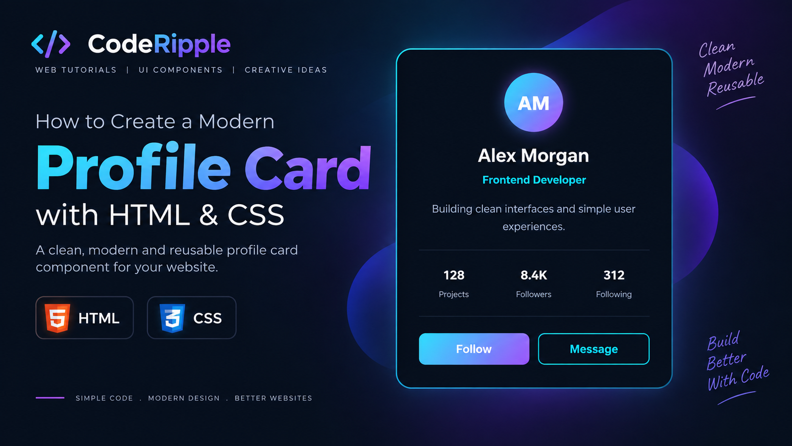 Profile Card HTML CSS Tutorial - CodeRipple