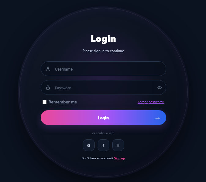 Circular Gradient Login Form with colorful gradient ring and dark sign-in panel