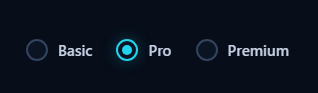 Custom Radio Buttons with Basic, Pro, and Premium selection options