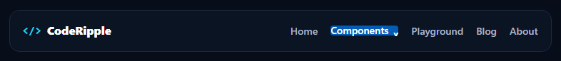 Dropdown Navbar with CodeRipple branding and an open Components submenu