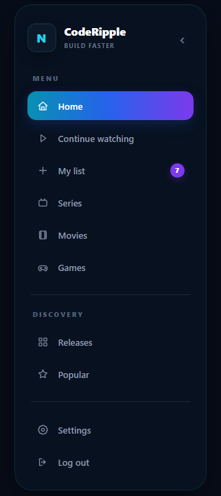 Expandable Sidebar Navigation with grouped menu links and compact icon-only collapsed state