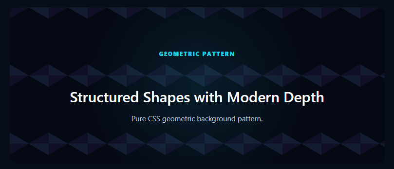 Geometric Pattern Background with cyan, purple, and magenta CSS shapes on a dark backdrop