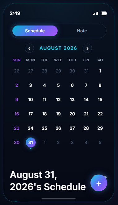 Interactive Schedule Calendar App with monthly calendar, event list, and add schedule panel