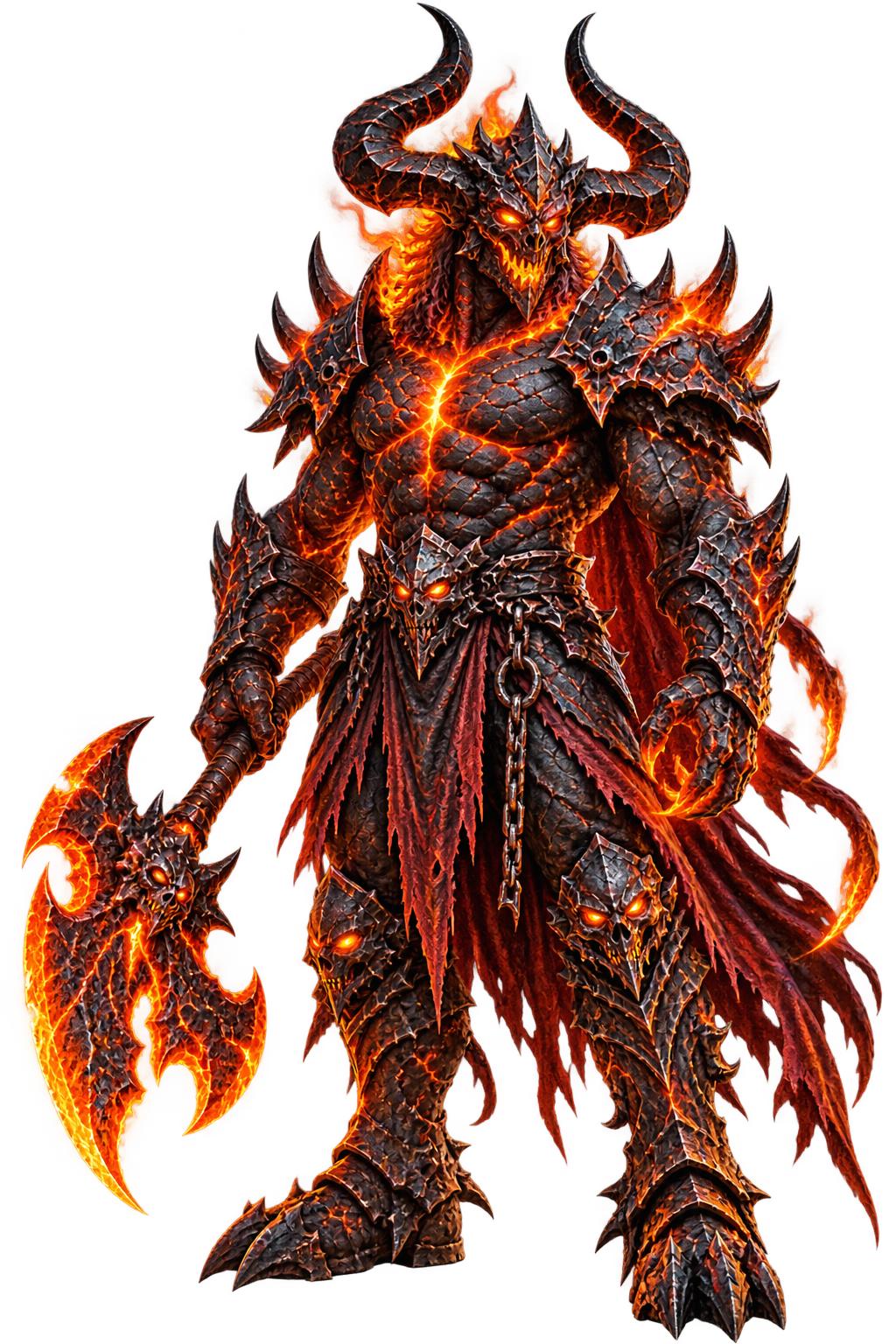 Molten lava demon warlord with flaming battle axe