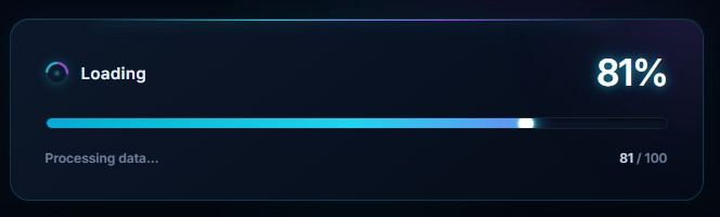 Neon Energy Progress Loader with glowing cyan and purple progress bar