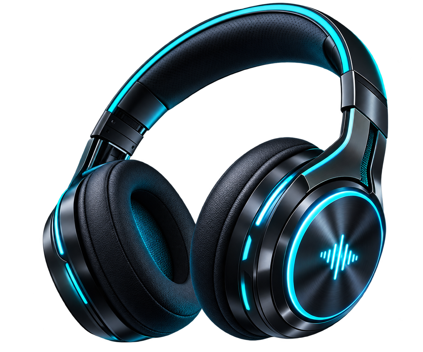 Futuristic black and cyan neon headphones