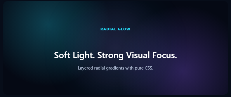 Radial Glow Background with cyan, purple, and magenta CSS lighting on a dark backdrop