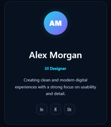 Team Member Card with gradient initials avatar, profile details, and social links